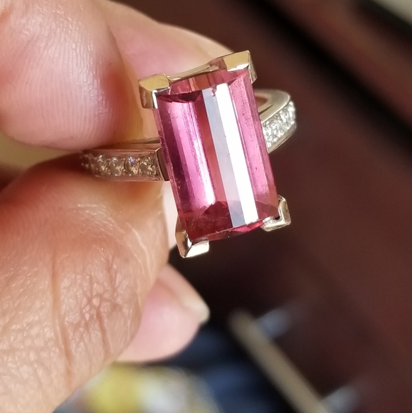 Sale! Huge 14+ carats  14k custom made Russian tourmaline raspberry diamond ring - Picture 7 of 16